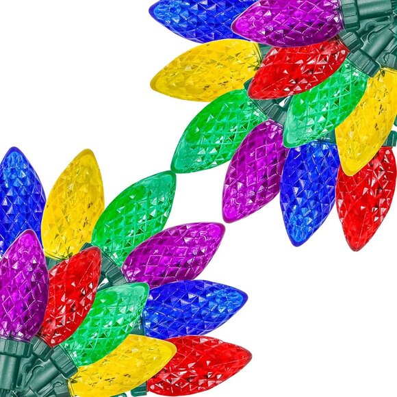 50 LED Multicolor Christmas String Lights C9 Faceted Bulb Indoor Outdoor New Box - Picture 1 of 6